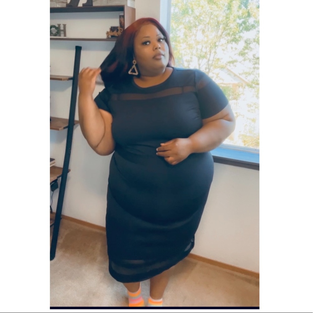 *PLUS SIZE* Mesh Stripe Bodycon Dress